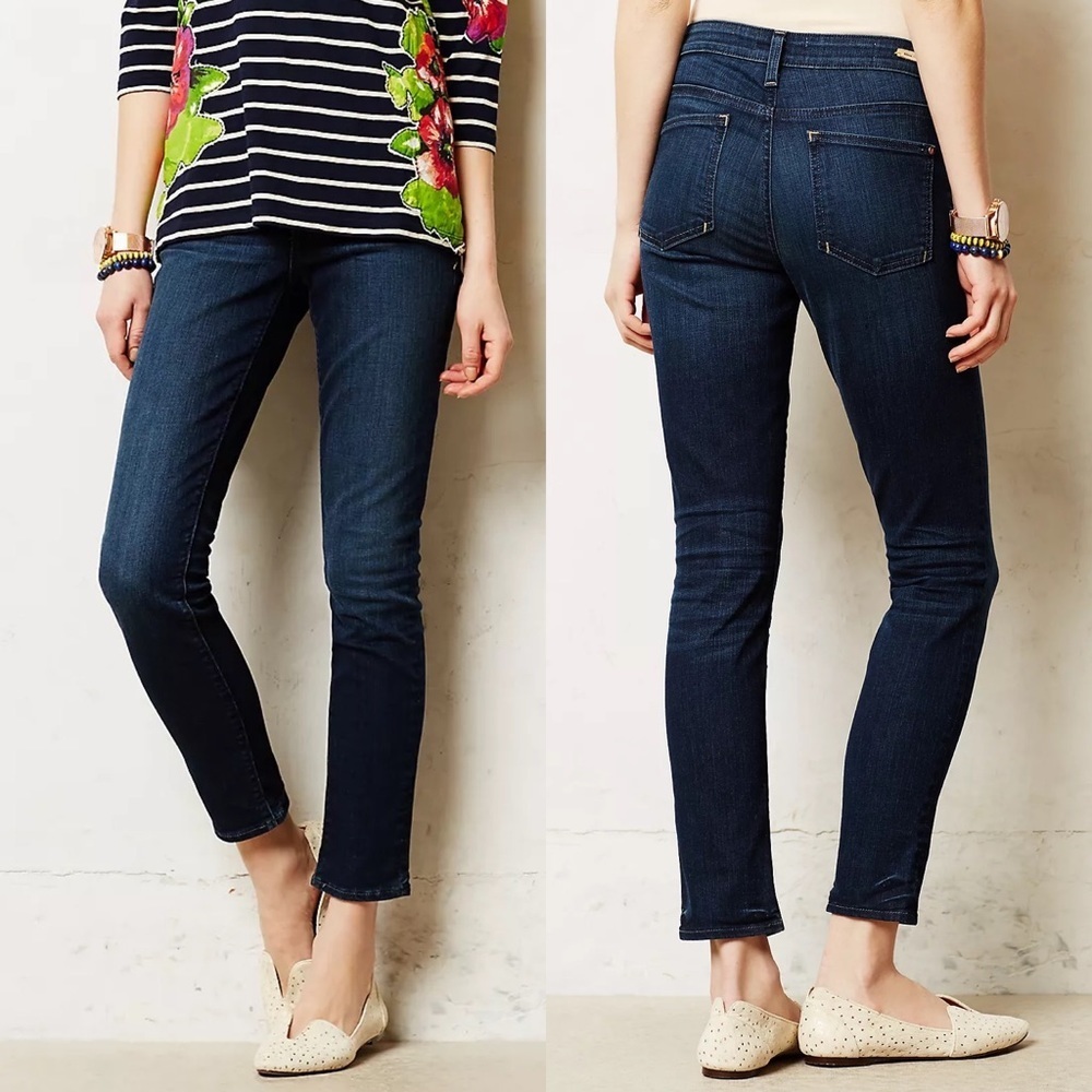 Anthropologie Stet Jeans Dark Blue Size 30 Ankle Length Denim Boho Whiskering